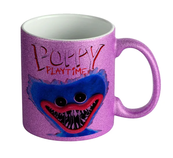 Poppy Playtime Huggy wuggy — Κούπα Μωβ Glitter που γυαλίζει, κεραμική, 330ml