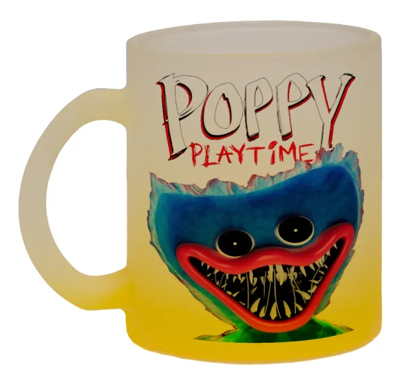 Poppy Playtime Huggy wuggy — Κούπα γυάλινη δίχρωμη με βάση το κίτρινο ματ, 330ml