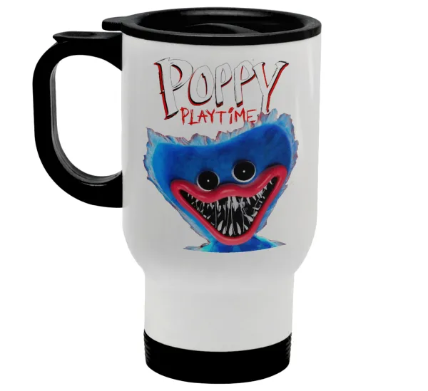 Poppy Playtime Huggy wuggy — Stainless steel travel mug with lid, double wall white 450ml