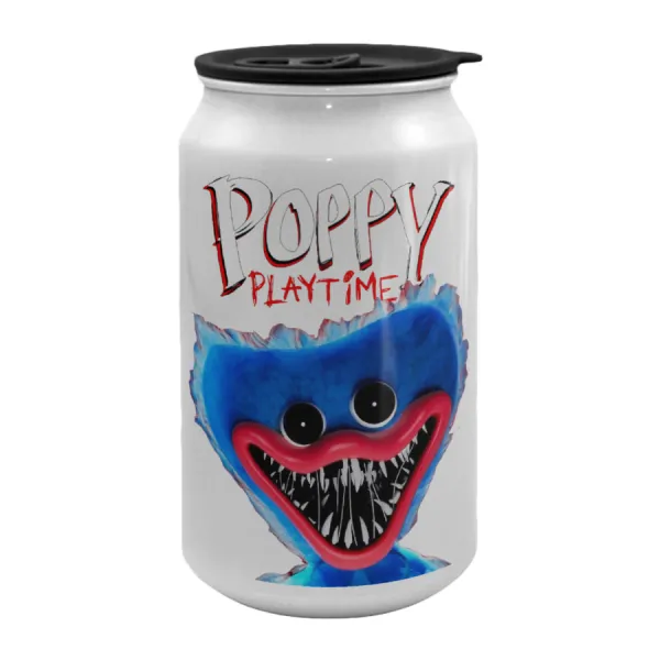 Poppy Playtime Huggy wuggy — Metal travel mug with lid (tin can), 500ml