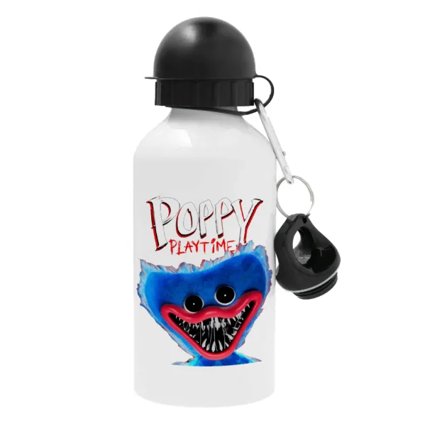 Poppy Playtime Huggy wuggy — Metal water bottle, White, aluminum 500ml