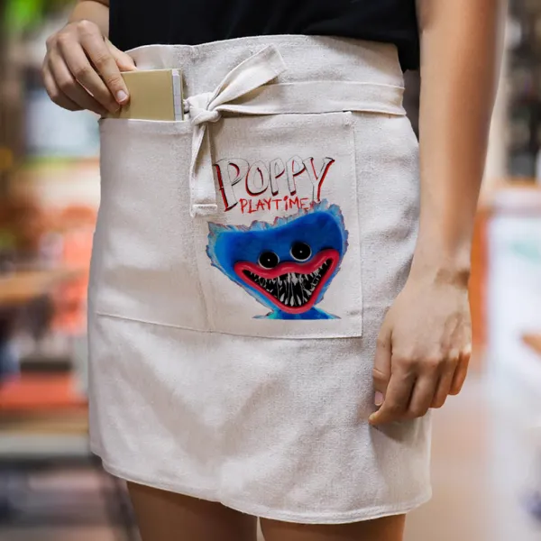 Poppy Playtime Huggy wuggy — Waist apron with double pocket, barista/bartender, beige