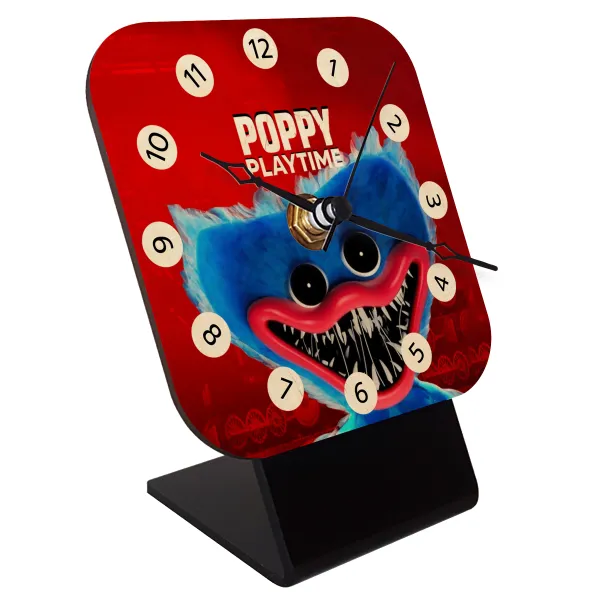 Poppy Playtime Huggy wuggy — Quartz Table clock in natural wood (10cm)
