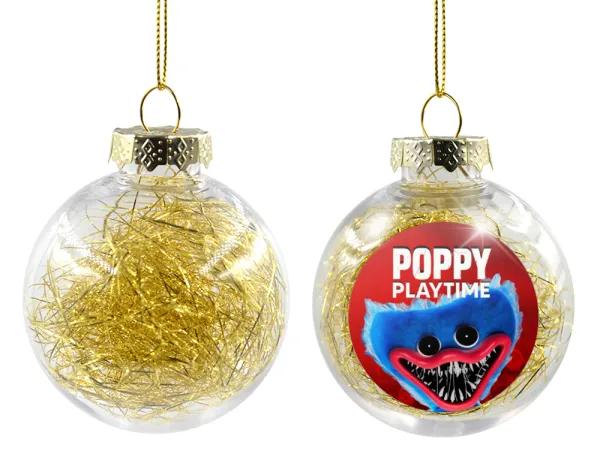Poppy Playtime Huggy wuggy — Στολίδι Χριστουγεννιάτικη μπάλα δένδρου διάφανη με χρυσό γέμισμα 8cm