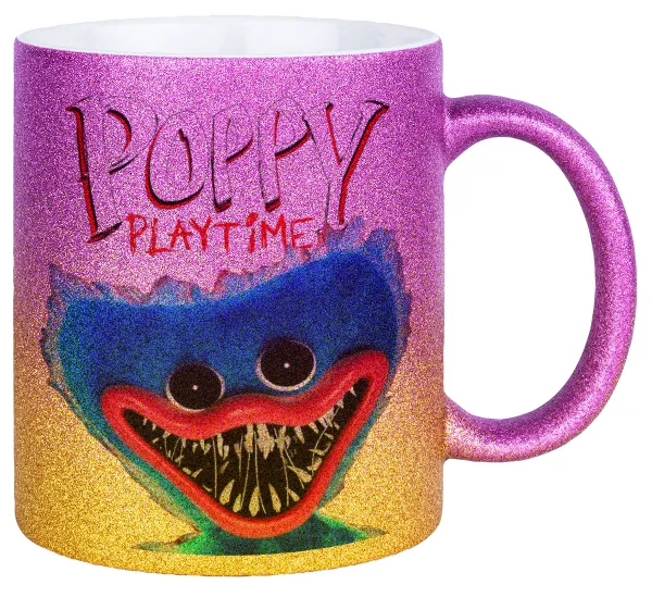 Poppy Playtime Huggy wuggy — Gold/pink glitter mug, ceramic, 330ml