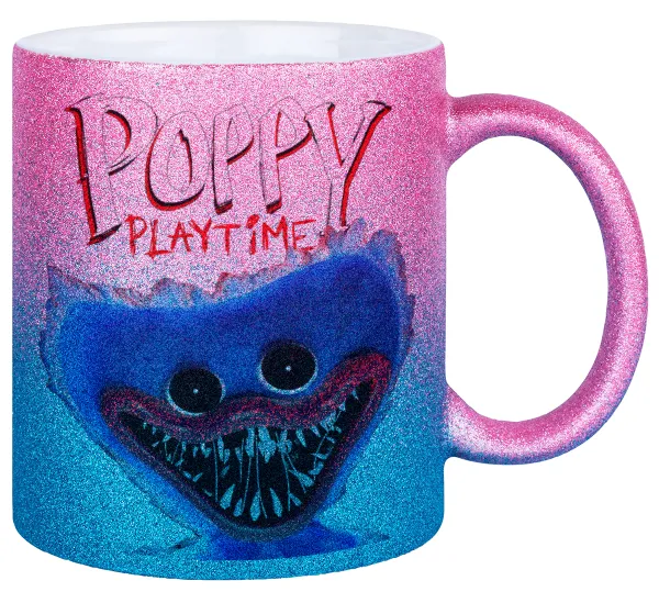 Poppy Playtime Huggy wuggy — Gold/blue glitter mug, ceramic, 330ml