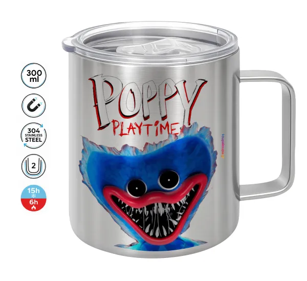 Poppy Playtime Huggy wuggy — Double-walled stainless steel mug 300ml with temperature-retaining lid