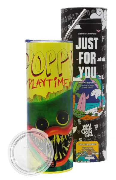 Poppy Playtime Huggy wuggy — Neon Yellow Travel Tumbler, with metal straw (Stainless steel 304 Food grade, BPA free, 600ml)