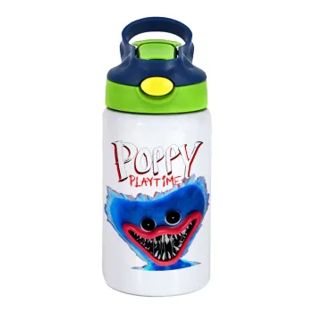 Poppy Playtime Huggy wuggy, Παιδικό παγούρι θερμό, ανοξείδωτο, με καλαμάκι ασφαλείας, πράσινο/μπλε (350ml)