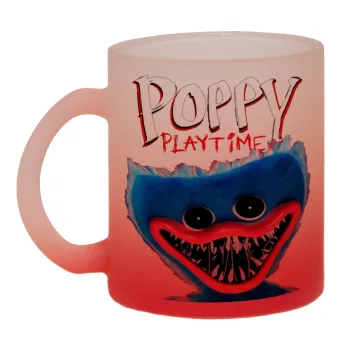 Poppy Playtime Huggy wuggy, Κούπα γυάλινη δίχρωμη με βάση το κόκκινο ματ, 330ml