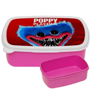 Poppy Playtime Huggy wuggy, ΡΟΖ παιδικό δοχείο φαγητού (lunchbox) πλαστικό (BPA-FREE) Lunch Βox M18 x Π13 x Υ6cm