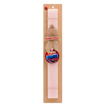 Poppy Playtime Huggy wuggy, Easter Set, wooden keychain & scented flat Easter candle (30cm) (PINK)