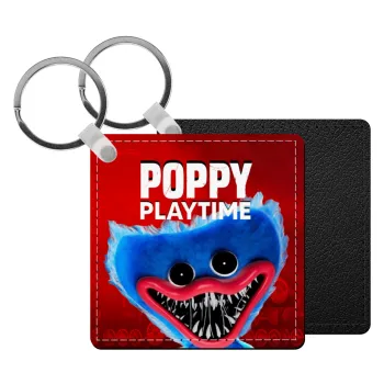 Poppy Playtime Huggy wuggy, Μπρελόκ Δερματίνη, τετράγωνο ΜΑΥΡΟ (5x5cm)