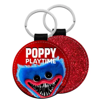 Poppy Playtime Huggy wuggy, Μπρελόκ Δερματίνη, στρογγυλό ΚΟΚΚΙΝΟ (5cm)