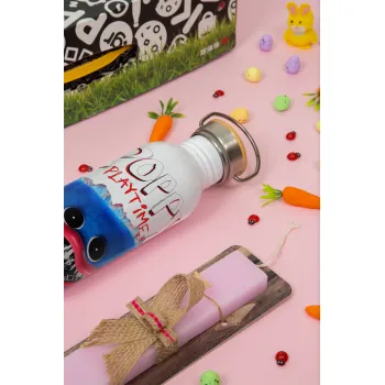 Poppy Playtime Huggy wuggy, Πασχαλινή Λαμπάδα με παγούρι μεταλλικό (620ml, stainless steel) & κερί αρωματικό πλακέ (30cm) (ΡΟΖ)