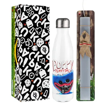 Poppy Playtime Huggy wuggy, Easter candle, metallic white thermos bottle (500ml) & aromatic flat candle (30cm) (GRAY)