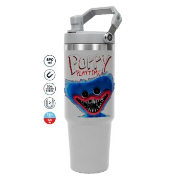 Poppy Playtime Huggy wuggy, ΓΚΡΙ χρώματος Θερμός Ανοξείδωτο 890ml (30oz) με χερούλι