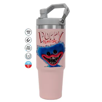 Poppy Playtime Huggy wuggy, ΡΟΖ χρώματος Θερμός Ανοξείδωτο 890ml (30oz) με χερούλι