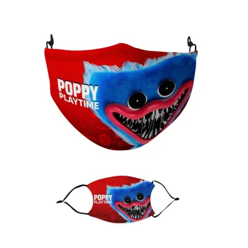 Poppy Playtime Huggy wuggy, Μάσκα υφασμάτινη παιδική πολλαπλών στρώσεων με υποδοχή φίλτρου
