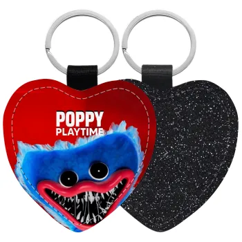 Poppy Playtime Huggy wuggy, Μπρελόκ PU δερμάτινο glitter καρδιά ΜΑΥΡΟ