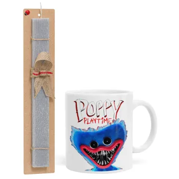 Poppy Playtime Huggy wuggy, Easter Set, Ceramic Cup (330ml) & Easter aromatic flat candle (30cm) (GRAY)