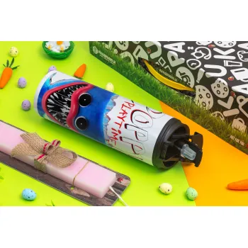 Poppy Playtime Huggy wuggy, Easter candle,Travel Tumbler 2 Lids, with metal straw & cleaning brush & aromatic flat candle (30cm) (PINK)