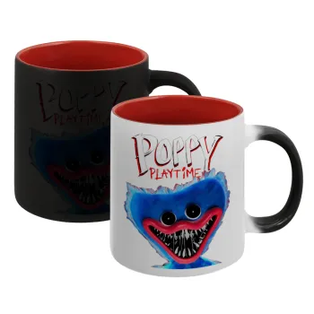 Poppy Playtime Huggy wuggy, Κούπα Μαγική εσωτερικό κόκκινο, κεραμική, 330ml που αλλάζει χρώμα με το ζεστό ρόφημα