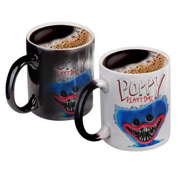 Poppy Playtime Huggy wuggy, Color changing magic Mug, ceramic, 330ml when adding hot liquid inside, the black colour desappears (1 pcs)