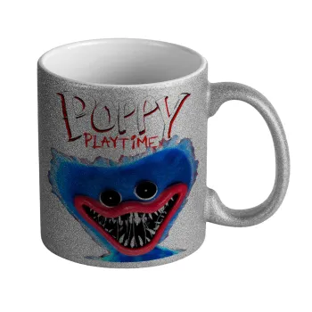 Poppy Playtime Huggy wuggy, Κούπα Ασημένια Glitter που γυαλίζει, κεραμική, 330ml