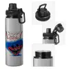 Metallic water bottle with safety cap, 850ml aluminum