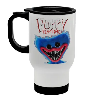 Poppy Playtime Huggy wuggy, Stainless steel travel mug with lid, double wall white 450ml