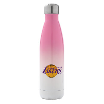 Lakers, Μεταλλικό παγούρι θερμός Ροζ/Λευκό (Stainless steel), διπλού τοιχώματος, 500ml