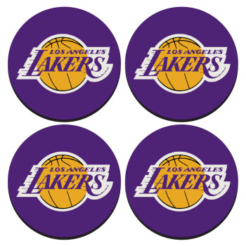 Lakers, ΣΕΤ 4 Σουβέρ ξύλινα στρογγυλά (9cm)