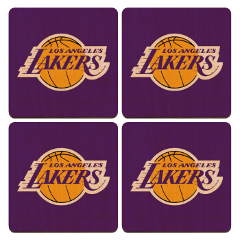 Lakers, ΣΕΤ x4 Σουβέρ ξύλινα τετράγωνα plywood (9cm)