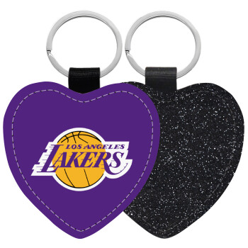Lakers, Μπρελόκ PU δερμάτινο glitter καρδιά ΜΑΥΡΟ