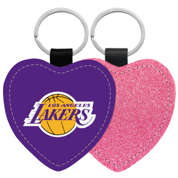 Lakers, Μπρελόκ PU δερμάτινο glitter καρδιά ΡΟΖ