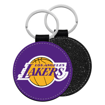 Lakers, Μπρελόκ Δερματίνη, στρογγυλό ΜΑΥΡΟ (5cm)