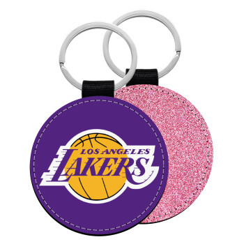 Lakers, Μπρελόκ Δερματίνη, στρογγυλό ΡΟΖ (5cm)