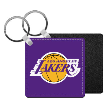 Lakers, Μπρελόκ Δερματίνη, τετράγωνο ΜΑΥΡΟ (5x5cm)