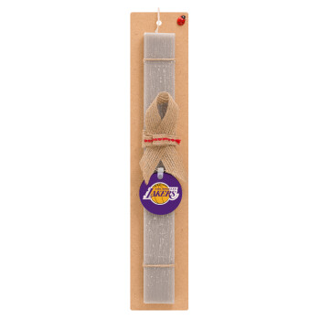 Lakers, Πασχαλινό Σετ, ξύλινο μπρελόκ & πασχαλινή λαμπάδα αρωματική πλακέ (30cm) (ΓΚΡΙ)