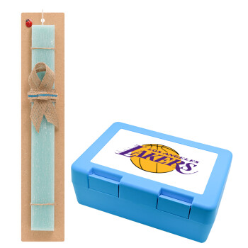 Lakers, Πασχαλινό Σετ, παιδικό δοχείο κολατσιού ΓΑΛΑΖΙΟ & πασχαλινή λαμπάδα αρωματική πλακέ (30cm) (ΤΙΡΚΟΥΑΖ)