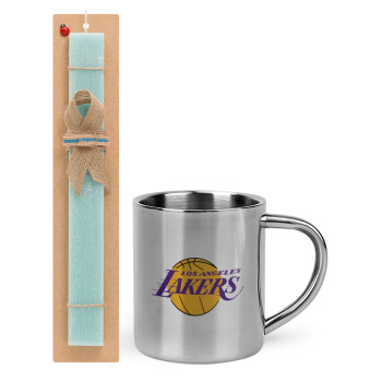 Lakers, Πασχαλινό Σετ, μεταλλική κούπα θερμό (300ml) & πασχαλινή λαμπάδα αρωματική πλακέ (30cm) (ΤΙΡΚΟΥΑΖ)
