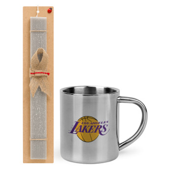 Lakers, Easter Set, metallic thermal cup (300ml) & Easter aromatic flat candle (30cm) (GRAY)