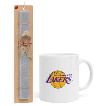 Lakers, Πασχαλινό Σετ, Κούπα κεραμική (330ml) & πασχαλινή λαμπάδα αρωματική πλακέ (30cm) (ΓΚΡΙ)
