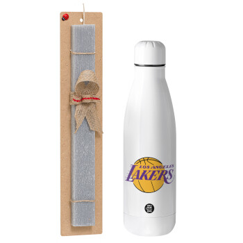 Lakers, Πασχαλινό Σετ, μεταλλικό παγούρι Inox (700ml) & πασχαλινή λαμπάδα αρωματική πλακέ (30cm) (ΓΚΡΙ)