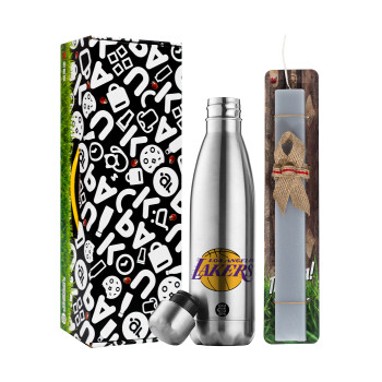 Lakers, Easter Set, metallic stainless thermos flask (500ml) & scented flat Easter candle (30cm) (GRAY)