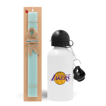 Lakers, Πασχαλινό Σετ, παγούρι μεταλλικό αλουμινίου (500ml) & λαμπάδα αρωματική πλακέ (30cm) (ΤΙΡΚΟΥΑΖ)