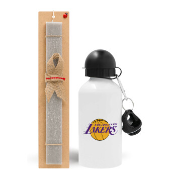 Lakers, Πασχαλινό Σετ, παγούρι μεταλλικό  αλουμινίου (500ml) & πασχαλινή λαμπάδα αρωματική πλακέ (30cm) (ΓΚΡΙ)