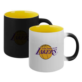 Lakers, Κούπα Μαγική εσωτερικό κίτρινη, κεραμική 330ml που αλλάζει χρώμα με το ζεστό ρόφημα (1 τεμάχιο)