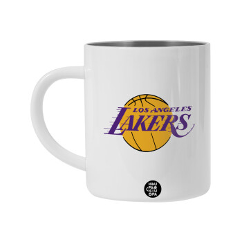 Lakers, Λευκή Ανοξείδωτη Μεταλλική Κούπα 450ml - Διπλού Τοιχώματος 